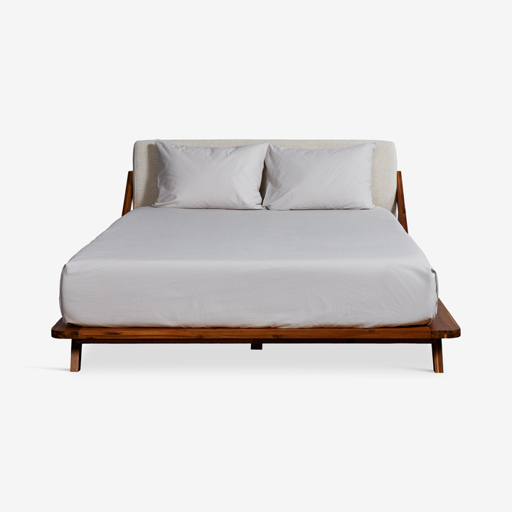 Drommen Acacia Wood Bed, Ivory, Queen